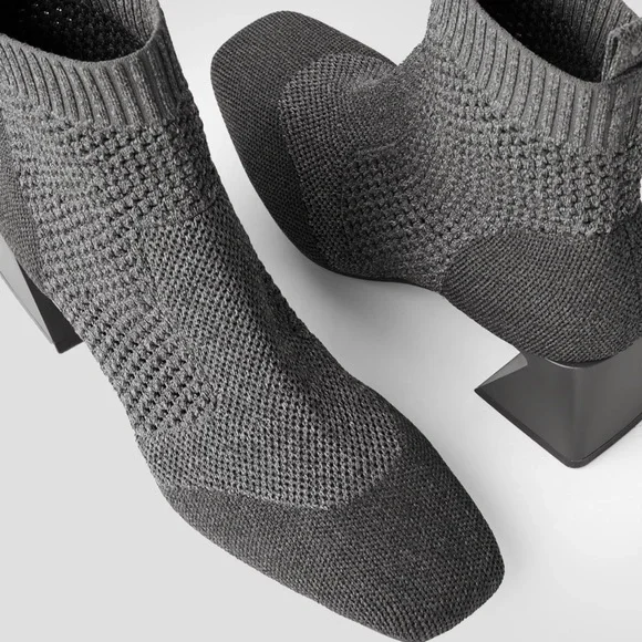 🩶NWT WOMENS VIVAIA MELISSA SQUARE TOE PERFORATED HEELED BOOTS SIZE 39 IN GREY - Picture 4 of 16